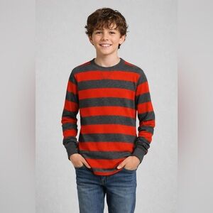 Roebuck & Co Boys Orange & Gray Striped Long Sleeve Shirt Size M (10/12)